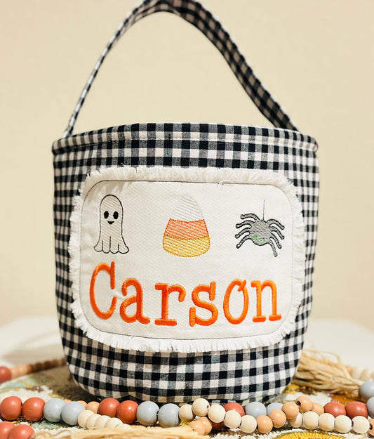 Personalized Halloween Embroidered Bucket Tote