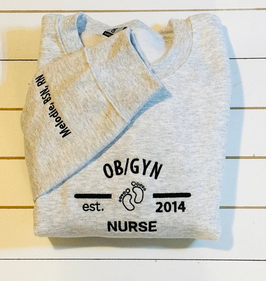 OBGYN Sweatshirt, Gift for Nurses Appreciation Week, OBGYN Gifts, Personalized Embroidered Nurse Shirt Stethoscope Initial Sleeve