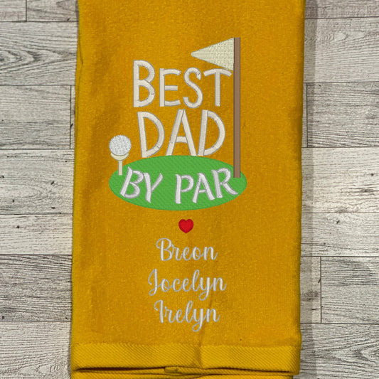 Best Dad By Par Embroidered Personalized Golf Towel with Children's Names, Monogrammed Golf Towel, Golf Gift for Dad Grandpa on Father's Day